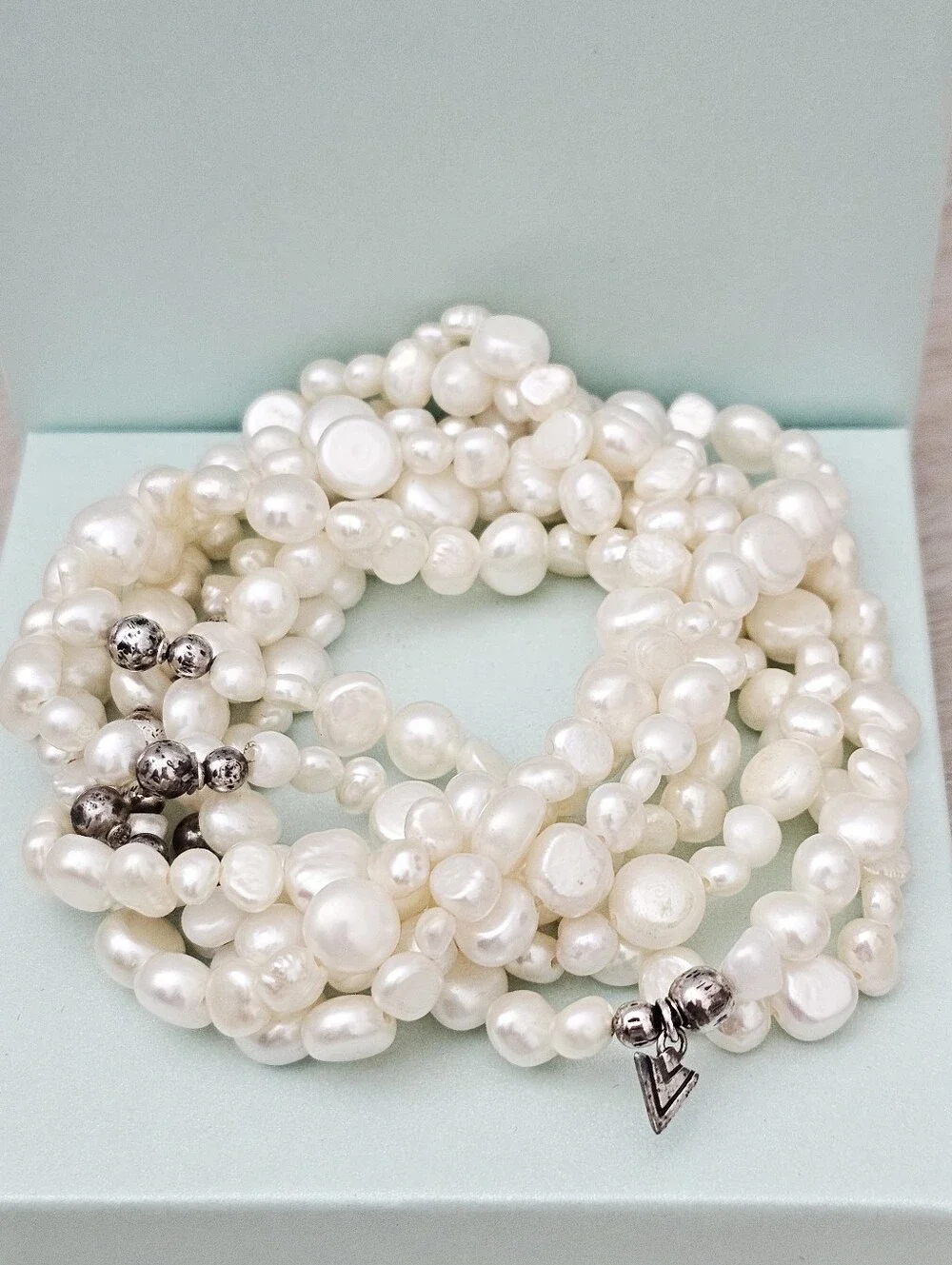 Silpada 'goddess' Freshwater Pearl Sterling Silver Bead Stretch Bracelets B1601